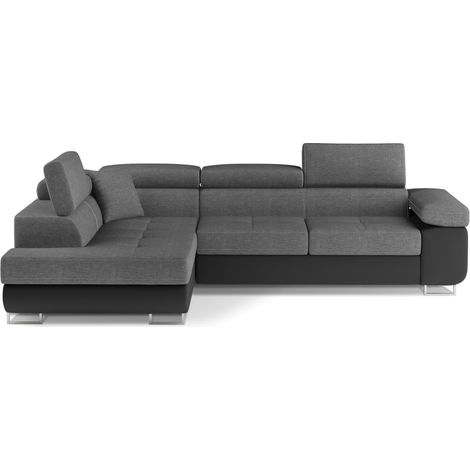 Sofá de esquina convertible MENTON gris y negro – Ángulo izquierdo con cofre (1/5)