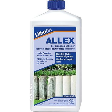 Nettoyant préventif Lithofin Allex 1 L – Élimine mousses et lichens – Pour terrasses, murs, béton et bois – Antimousse extérieur (1/2)