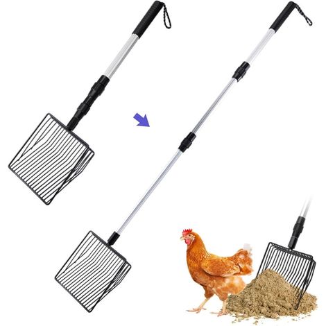 Pelle à déjections canines extensible - Accessoires de tamisage pour poulailler - Pelle à litière pour poulailler - Fournitures de séparation des déjections et des débris du sable (57 à 127 cm)
