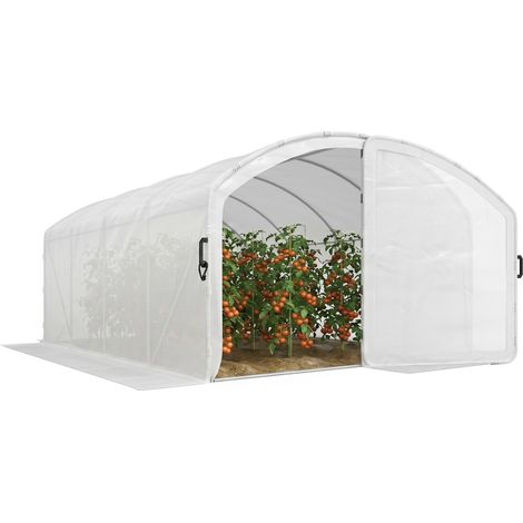 Polytunnel Greenhouse Walk-in Grow House with UV-resistant PE Cover-Door-Galvanised Steel Frame-4 x 3 x 2m-White (1/5)