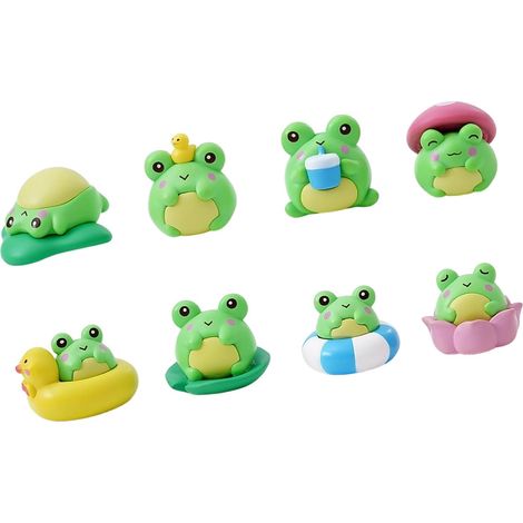 Figurines miniatures de grenouilles en plastique, 8 pièces, thème d ' étang de fleur de champignon, ornements de table pour la maison, le bureau, le jardin, le paysage, artisanal en plastique (1/5)