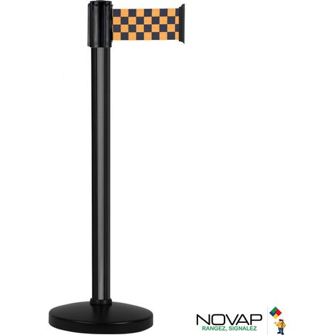 Poteau COLOR alu Noir à sangle damier Noir/Orange 3m x 100mm sur socle portable - 2053839