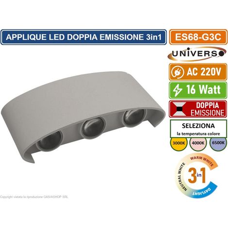 APPLIQUE LAMPADA LED DA MURO GRIGIA DOPPIA EMISSIONE LUMINOSA 16W COLORAZIONE LUCE SELEZIONABILE CCT 3000K 4000K 6500K IP65 (1/4)