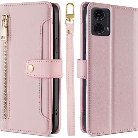 Custodia a libro per Motorola Moto G04 / G24 / G24 Power, con tasca a portafoglio con cerniera, rosa (1/5)