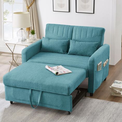 [Canapé-lit avec fonction couchage] Canapé-lit double pliant, design extensible, style simple et moderne, dossier réglable en trois positions, tissu respirant en coton et lin. (1/5)