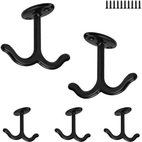 Crochets Plafond, 5 Pièces Patere Porte Manteau, Design à Double Crochet Crochet à Griffes Noir pour Ventilateurs de Plafond, Paniers à Plantes et Décoration Murale (1/4)