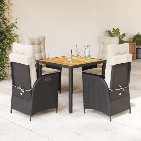 Ensemble de Jardin 5 Places avec Coussins Table 90x90cm en Acacia et Chaises Réglables Noir Résine Tressée (1/5)