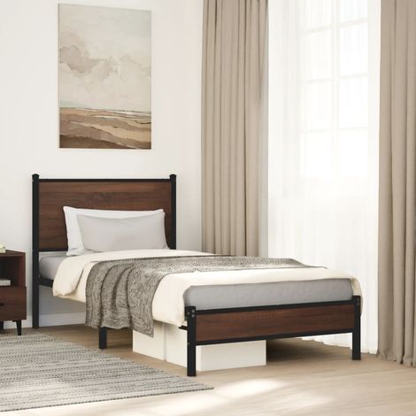Estructura de cama sin colchón metal marrón roble 90x190 cm (1/5)