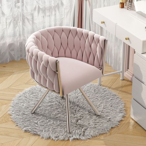 Chaise pivotante en velours rose, rotation 360°, structure en métal et assise rembourrée,59×54×72cm (1/5)