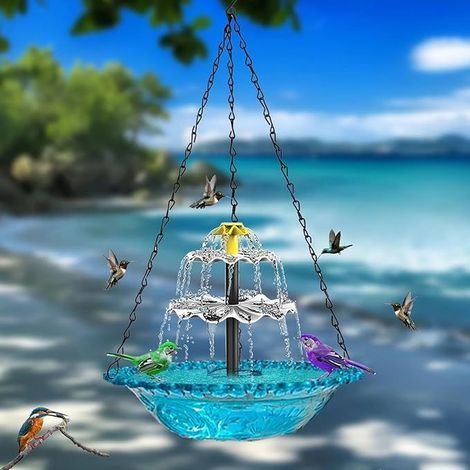 Fontaine-bain d'oiseaux solaire, vasque pour bain d'oiseaux, mangeoire pour la faune — Modèle suspendu (Diamètre env. 25 cm) (1/5)