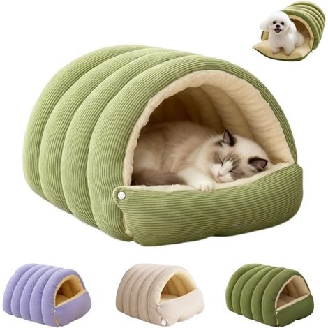 Sac de Couchage pour Animaux de, Lit pour Chat Vert et Lit pour Chien avec Doublure en Peluche et Extérieur en Velours Côtelé, 70 x 40 x 28 cm (1/5)