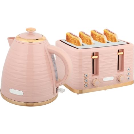 Set tostapane e bollitore 2 in 1, 7 livelli di doratura, funzione di scongelamento e riscaldamento, colore rosa. (1/5)