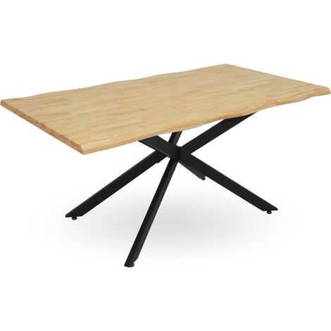 Home Heavenly® - Mesa comedor FRAGA con sobre de madera maciza de roble y patas metálicas cruzadas en X color negro.  Medida: 160x90 cm (1/5)