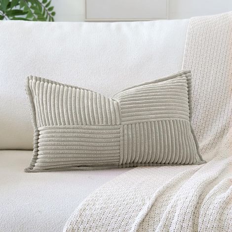 Housse de coussin velours côtelé 30x50 gris clair pour canapé et chambre