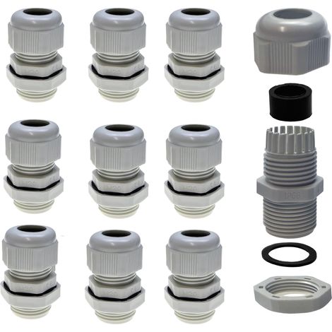 10 passacavi M20 x 1,5 (grigio sintetico) con controdado per cavi di diametro 6 – 12 mm, impermeabile, IP68 – (metrico) (1/5)