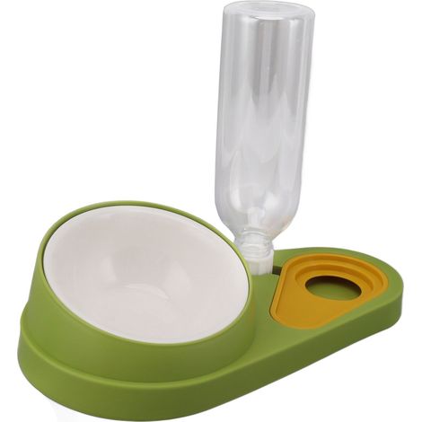 Distributeur d'eau et de nourriture 2 en 1 pour chiens et chats, multifonctionnel, anti-déversement et antidérapant, pour intérieur (vert). (1/5)