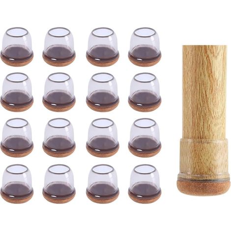 16 pièces Embout Pied de Chaise, Tampon Protege Pied de Chaise, Transparent Protection Pied de Chaise, 19-25mm Patins pour Chaises avec Feutre, Tampon Protege Pied de Chaise, Anti-Rayures - Ronde (1/5)