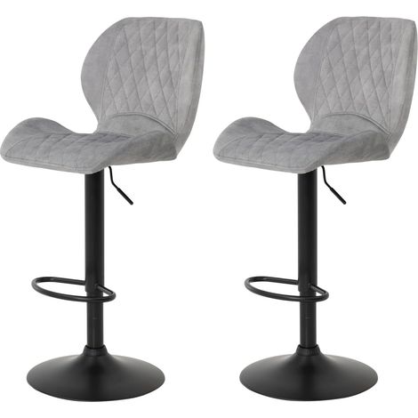 Lot de 2 Tabourets de Bar et de Bistrot, Microfibre Grise, Pied Trompette en Métal Réglable en Hauteur, Pivotant à 360° (1/5)