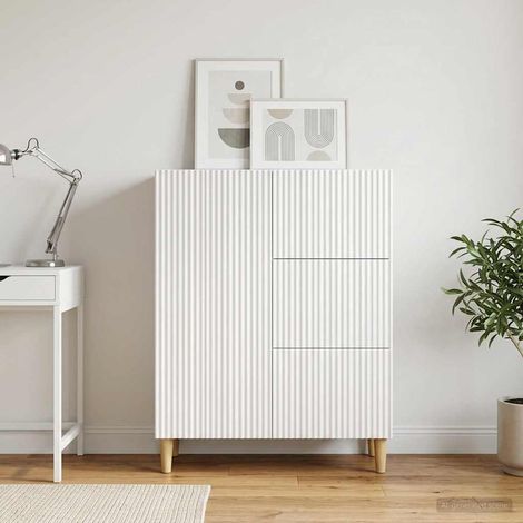 Buffet blanc vintage 3 tiroirs 1 porte en bois d’ingénierie 66 x 34,5 x 90 cm - PANGIVO (1/5)