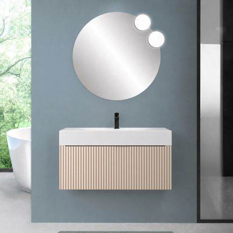 Mobile bagno sospeso 90 cm cappuccino con un cassetto e lavabo alto in resina Nara (1/5)