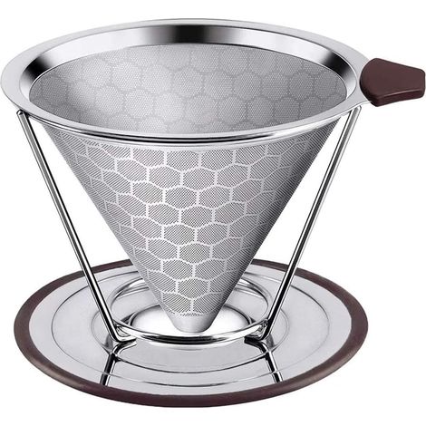 Filtre à café en acier inoxydable avec support et base, 1 à 6 personnes, structure en nid d'abeille, réutilisable, pour un café de qualité barista (1/5)
