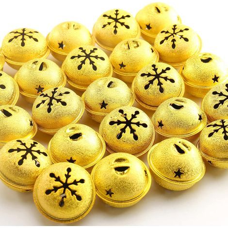 24 Stück Weihnachts-Glöckchen, 4 cm, Metallglocken, große weihnachtliche Deko-Glocken, Weihnachtsbaumdekoration, Metall-Glöckchen (golden) (1/5)