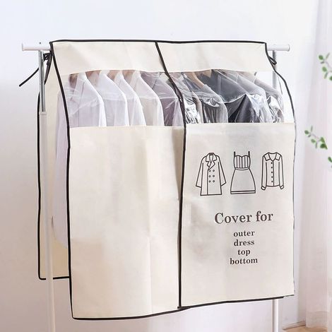 Housses de Vêtements Penderie Anti-Poussière Respirant Housse Portant avec Transparent Fenêtre Housse Costume pour Robe Costumes Manteaux, Beige (1/5)
