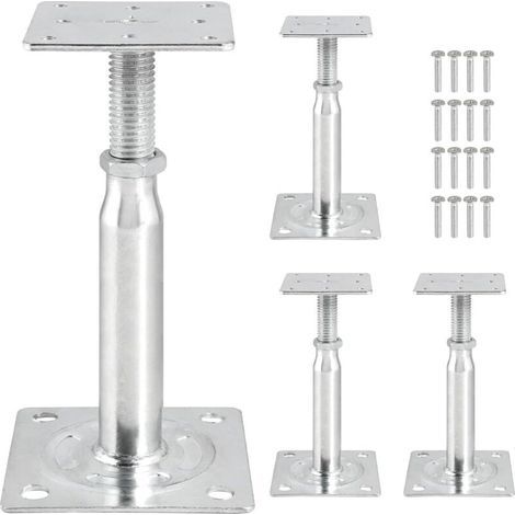 4pcs Height Adjustable Post Supports 150mm-200mm Galvanized Wood Post Supports Adjustable Post Holes Concrete Ground Support Feet for Fence Carport Pergola Shelter (1/5)