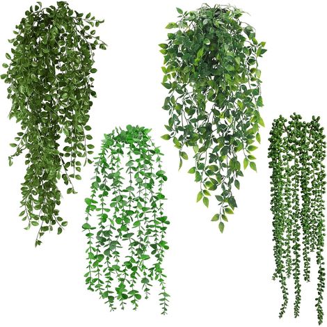 Plante Artificielle - Lot de 4 - Plastique - Suspendue avec Pot - Intérieur et Extérieur - 55 à 80 cm (1/5)