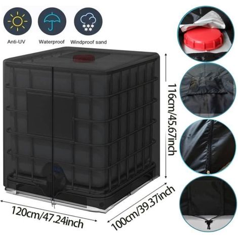 IBC Tank Abdeckung 1000L, Regenwassertank Schutzhülle mit Reißverschluss, windfest UV-Schutz 420D