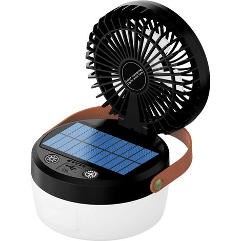 Lámpara de camping 3 en 1 con ventilador plegable, ideal para acampar y viajes al aire libre (negra) (1/5)