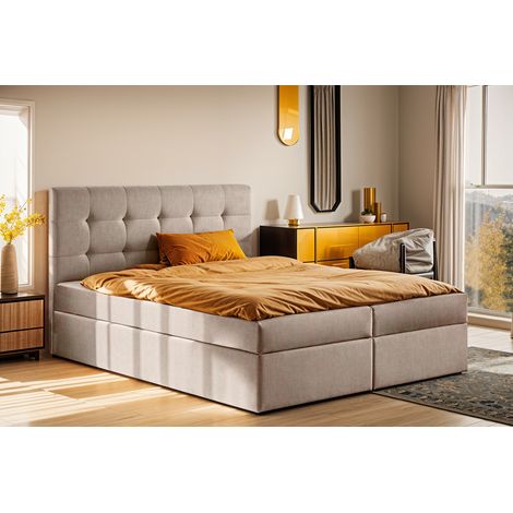 Boxspringbett mit matratze und bettkasten, Schlafbett LUDANO stoff Noel 120x200 cm KaltesBeige (1/5)