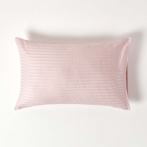 HOMESCAPES Dusky Pink Violet Egyptian Cotton Satin Stripe Housewife Pillowcase 330 Thread Count - Dusky Pink Violet