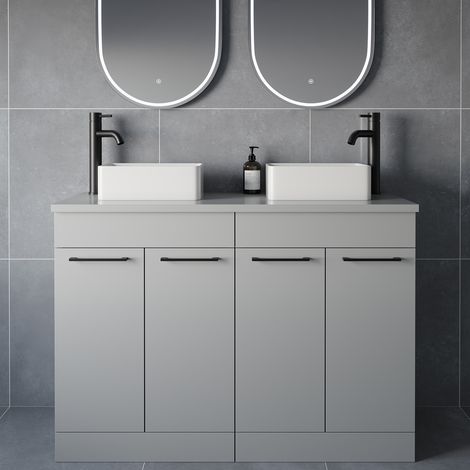 Napoli 460 Gloss Grey Pearl 1200mm 4 Door Vanity Unit for Countertop Basins - 1200mm - Matt Black 160mm Handle