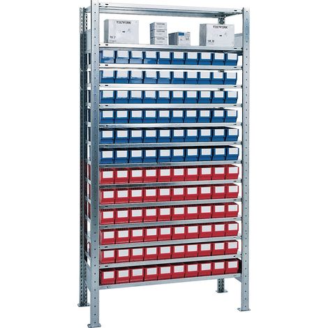 Steckregal H2000xB1000xT400mm rayonnage de base 12 étagères acier-Bd.60x3 bleu,60x3 rouge TECWERK (1/4)
