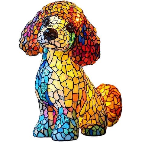 Veilleuse Chien Ours en Peluche 25-26 cm - Lampe de table LED en verre peint, cadeau idéal pour les amoureux des chiens, décoration pour la maison et le bureau (1/4)