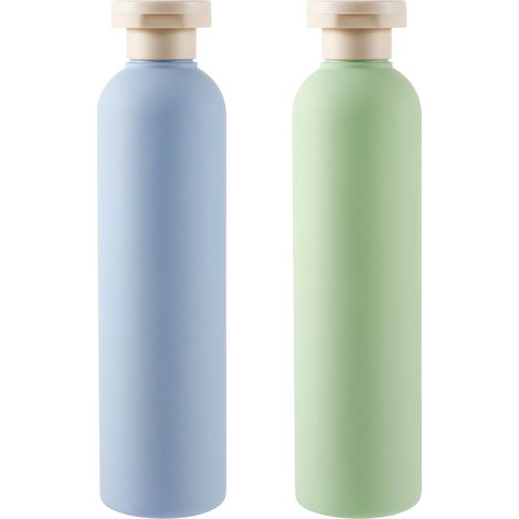 Lot de 2 flacons compressibles de 260 ml en plastique rechargeables avec bouchon à rabat – anti-fuite pour shampooing, crèmes, lotion, après-shampoing (bleu + vert) (1/5)
