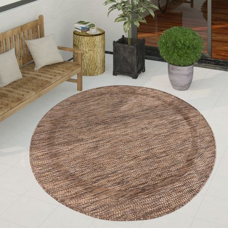 Paco Home Tapis Exterieur Terrasse Balcon Tapis Cuisine Moderne Motif Geometrique Motif Abstrait Marron, 120 cm rond (1/4)