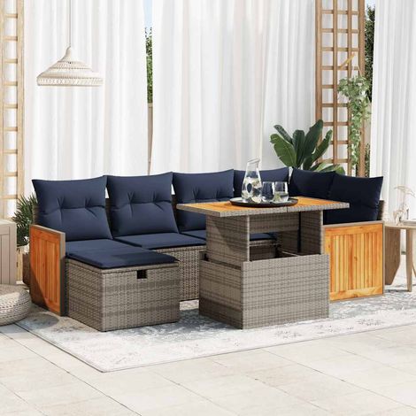 Set sofás jardín y cojines 7 pzas ratán sintético acacia gris vidaXL (1/5)