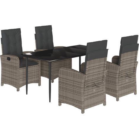 vidaXL Set da Pranzo da Giardino 5 pz con Cuscini in Polyrattan Grigio (1/5)
