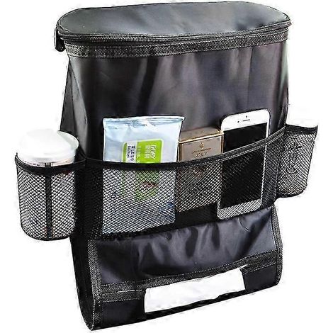 Organisateur de siège auto compatible / Organisateur de dossier de siège auto / Sac isotherme de voyage multipoches pour boissons / Sac de rangement / Sac isotherme avec poche en filet (Hea) (1/5)