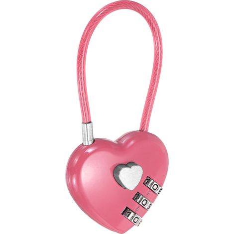 Cadenas à combinaison en forme de cœur 10,9 cm rose - Cadenas à combinaison à 3 chiffres avec corde en acier - Convient pour casier de gym, clôture, bagages, rangement, sac à dos, boîte à (1/5)