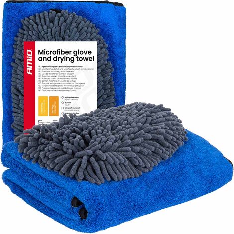 Guante y toalla de microfibra para secar el coche, 94/800 g/m², 20x26 pulgadas/60x90 cm, amio-04489 (1/5)