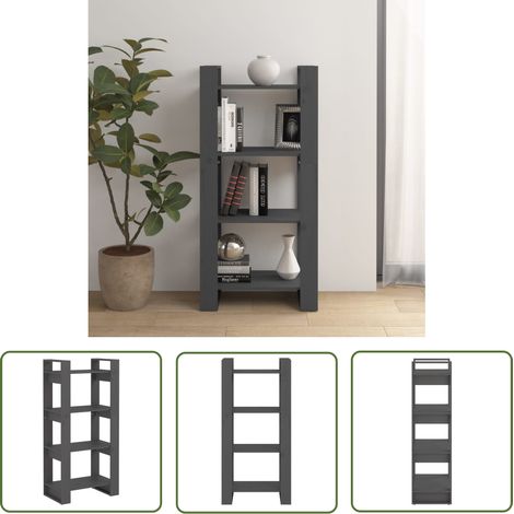 The Living Store Bibliothèque/Séparateur de pièce Gris 60x35x125 cm Bois massif - Bibliothèque - Bibliothèque En Bois - Meuble De Rangement - Séparateur De Pièces - Étagère (1/5)