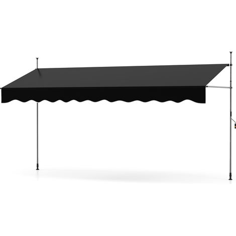 Store Banne Manuel Rétractable 4 x 1,2M Hauteur Réglable 210-300CM, Auvent de Terrasse en Aluminium Tissu Oxford Imperméable Anti UV, Noir (1/5)