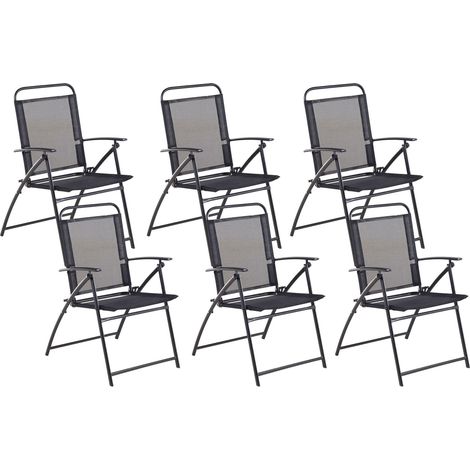 Set di 6 Sedie Pieghevoli da Giardino con Struttura in Acciaio Nero Livo
