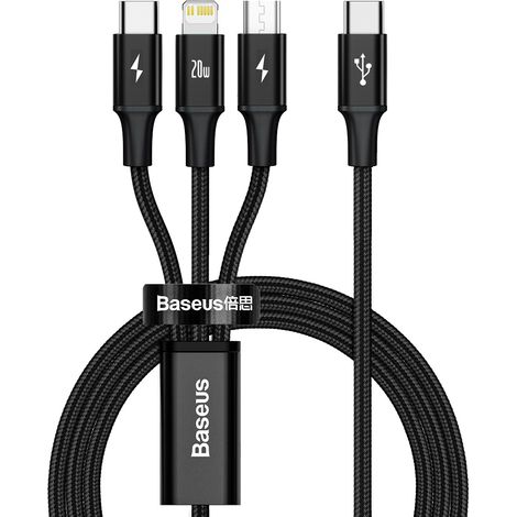 Kabel USB 3w1 Baseus Rapid Series, micro USB / Lightning / USB-C, 20W, 1.5m (czarny) (1/5)