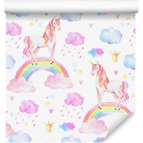 Papier peint Licornes pastel et arcs-en-ciel pour salon et chambre 50x1000 cm (1/5)