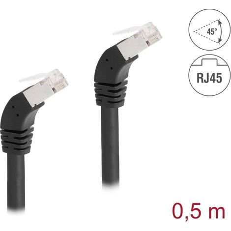 Delock Cable de red RJ45 Cat.6A S/FTP acodado 45Â° hacia abajo 0,5 m negro
