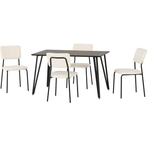 Marlow & Sheldon Indoor Dining Set with 4 Chairs - Black Marble/Ivory Boucle Fabric